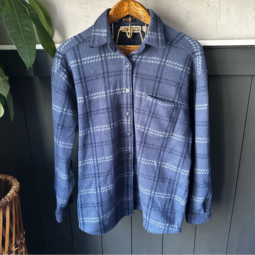 Christopher and Banks Women's Blue Vintage Plaid‎ Knit Button Up sz M